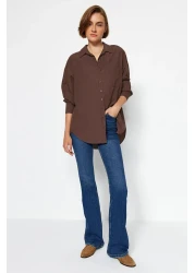  Collection Brown Single Pocket Boyfriend/Wide Fit Cotton Woven Shirt TWOAW20GO0115