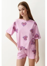  Collection Colorful Pink Heart Cotton Shorts Pajamas Set - Thmss24Pt00225