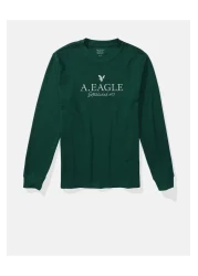 American Eagle تي شيرت حراري بأكمام طويلة وشعار جرافيكي من Ae