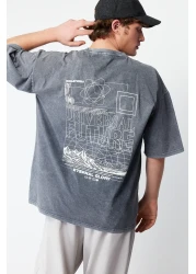  Collection Anthracite Color Oversize Printed Cotton T-Shirt - TMNSS24TS00043