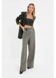  Collection Gray Button Detailed Wide Leg Woven Trousers TWOAW21PL0492