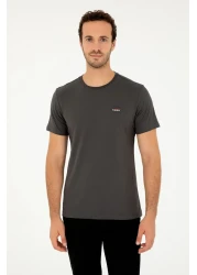 U.S. Polo Assn. تي شيرت رجالي ذو قصة عادية وياقة دائرية من أنثراسايت 50294329 -vr006