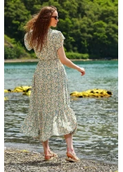 Trend Alaçatı Stili Women's Mint Floral Patterned Double Breasted Maxi Dress ALC-X4373