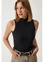 Happiness İstanbul Women's Black and White Turtleneck Sleeveless 2-Pack Knitted Blouse GT00012