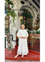 LOCCO Women's Bouquet Patterned Dress White