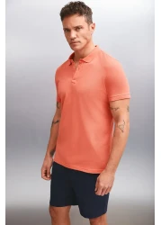 GRIMELANGE تيشيرت رجالي من MARTEN برقبة بولو ونمط زهرة الرمان بقصة عادية - 100% قطن، كم قصير