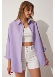 Happiness İstanbul Women's Light Lilac Oversize Long Basic Shirt DD00842