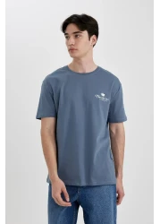 Defacto تي شيرت بأكمام قصيرة مطبوع برقبة دائرية C2080AX24SM