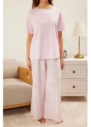  Collection Lilac Floral 100% Cotton Knitted Pajamas Set - Button, Thmss25Pt00179