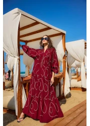 LOCCO Women's Gold Stitching Detailed Dress Burgundy