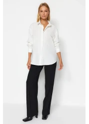  Collection Ecru Oversize Woven Shirt with Stone Collar Detail TWOAW24GO00168
