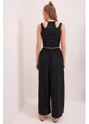 Trend Alaçatı Stili Women's Black Elastic Waist Relaxed Cut Aerobin Trousers