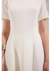  Collection White Skirt Waist Opening Lined Midi Woven Dress Twoss25El00790