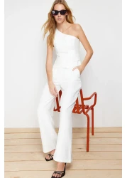  Collection High Waist Wide Leg Ecru Fabric Trousers - Twoaw22Pl0066