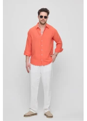 GEİO قميص كتان بقصة كبيرة الحجم للرجال