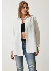 Happiness İstanbul Women's Ecru Oversize Long Basic Shirt DD00842