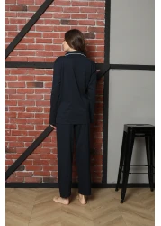 Sude HOMEWEAR Ercan Shirt Long Sleeve Navy Blue Pajama Set