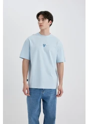 Defacto تي شيرت Vikings مريح - أكمام قصيرة ورقبة دائرية وربطة خلفية