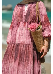 LOCCO Women's Wooden Patterned Dress Fuchsia