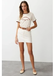  Collection Stone 100% Cotton Slogan Printed Knitted T-Shirt with Contrast Piping Detail TWOSS24TS00105