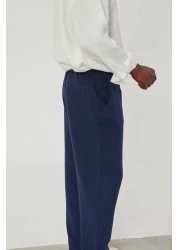 NOMARC كتان أزرق داكن - بنطلون فضفاض