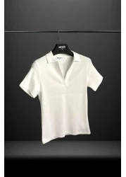 Mood Lab تي شيرت نسائي قصير الأكمام بياقة بولو مكون من قطعتين