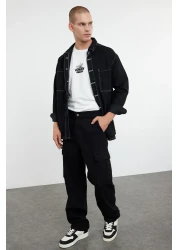  Collection Black Cargo Pocket Cotton Pants, Baggy/Loose Fit and Pinch Tightening Tmnss24Pl00021
