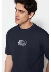  Collection تي شيرت قطني أسود مطبوع كبير الحجم - TMNSS23TS00261