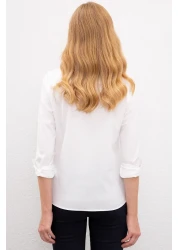 U.S. Polo Assn. قميص نسائي أبيض منسوج