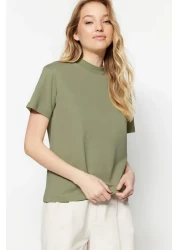  Collection Oil Green-Grey 2 Pack 100% Cotton Basic Stand Collar Knitted T-Shirt TWOSS20TS1500