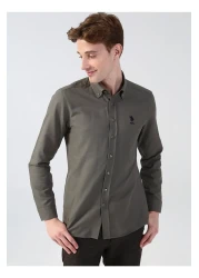 U.S. Polo Assn. زر الياقة القميص الأخضر للرجال Nova022k