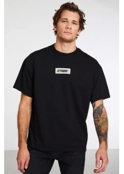GRIMELANGE Inventıon Men's 100% Organic Cotton Thick Textured Print Detailed Oversize Black T-Shirt