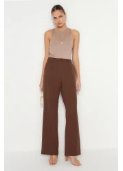 Collection High Waist Wide Leg Dark Brown Pleated Pants - Twoaw21Pl0076