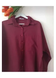 BYMEER قميص من الكتان والقطن بنسبة 100% باللون العنابي