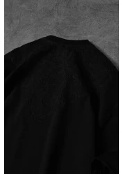 Slatra تيشيرت رجالي أسود كبير الحجم مطرز بياقة جيدة