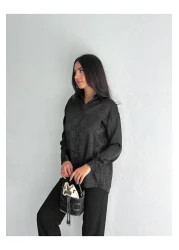 JESSE STORY قميص نسائي من الساتان منقوش ذاتيًا