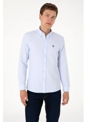 U.S. Polo Assn. قميص أساسي بأكمام طويلة باللون الأزرق الفاتح للرجال 50306338 -VR003