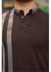 Miron تي شيرت بولو بياقة قصيرة وأكمام قصيرة بطبعة بنية اللون -2519