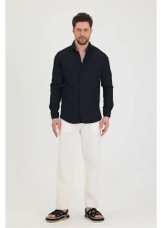 COOL TARZ Men's Slim Fit Slim Fit Long Sleeve Shirt with Self-Stripe Detail