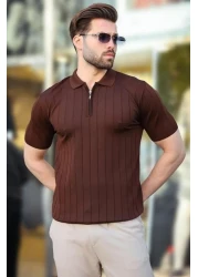 ribana Polo Neck Striped Zippered Men's T-Shirt