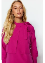  Modest فستان منسوج بتفاصيل ربطة عنق وردية TCTSS23EB00283