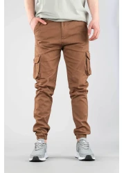 bombe Men's Brown Trousers Cargo Silim Fit