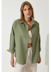 Happiness İstanbul قميص أساسي طويل كبير الحجم للنساء كاكي DD00842