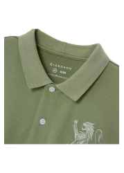 Giordano Men's 3D Lion Polo: Slim Fit, Bold Embroidery, Premium Pique