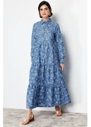  Modest Indigo Cotton Shirt Dress - TCTSS24EB00091