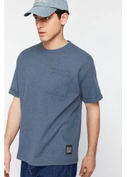  Collection Indigo Texture Wide Cut Waffle T-Shirt - Pocket and Label, Short Sleeve Tmnss23Ts00077