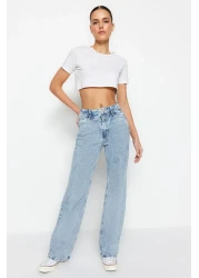  Collection جينز أزرق عالي الخصر وواسع الساق TWOSS21JE0385