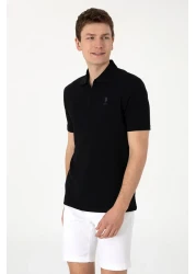 U.S. Polo Assn. تي شيرت أسود بياقة بولو وقصة عادية للرجال 50299601-vr046