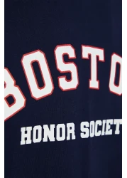  Collection Navy Blue Oversize Socks, Short Sleeve Boston Printed Cotton T-Shirt