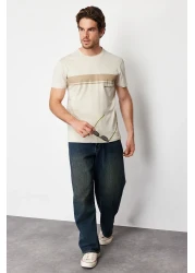  Collection Striped Printed 100% Cotton Short Sleeve T-Shirt - Crew Neck Tmnss24Ts00059